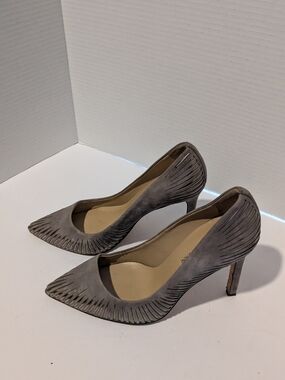 Women's Gray And Gold Suede Pointed-Toe High Heels